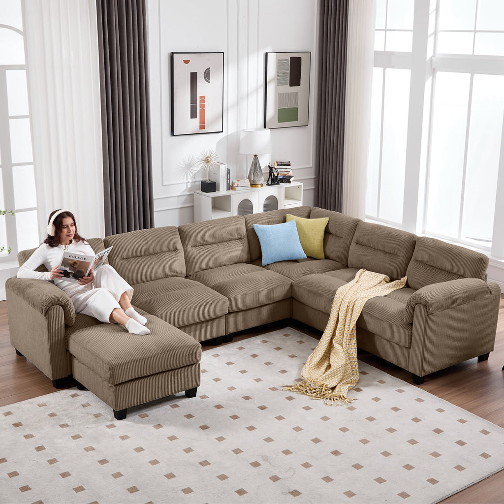  Convertible Modular Padded Sectional Sofa Couch with Foam Frame & Ottoman for Living Room - Taupe