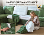 BEDEEP 133.9'' Power Recliner Sofa with Headrest Console, Modular Cloud Sectional Chenille Reclining Couch with Storage Ottoman Chaise, Convertible 6-Seater Sofa Couch for Living Room RV, Green