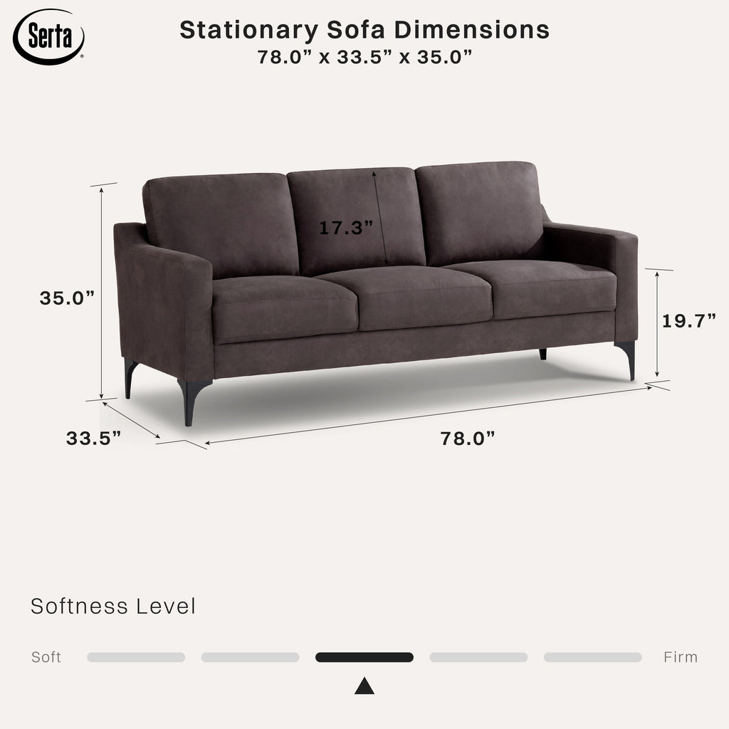 Serta Hemsworth Mid-Century Modern Style Sofa, Charcoal Faux Suede