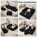 137" U-Shaped Sectional Sofa with Chaise, Modular Cloud Sectional Couch with Deep Seat for Living Room, Modern Boneless Couch with Back Cushion, Pillow, Ottoman, No Assembly Required, Corduroy Fabric
