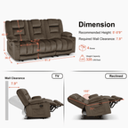 MCombo 3 Seater Zero Gravity Power Reclining Sofa for Living Room, Fabric, Dark Brown