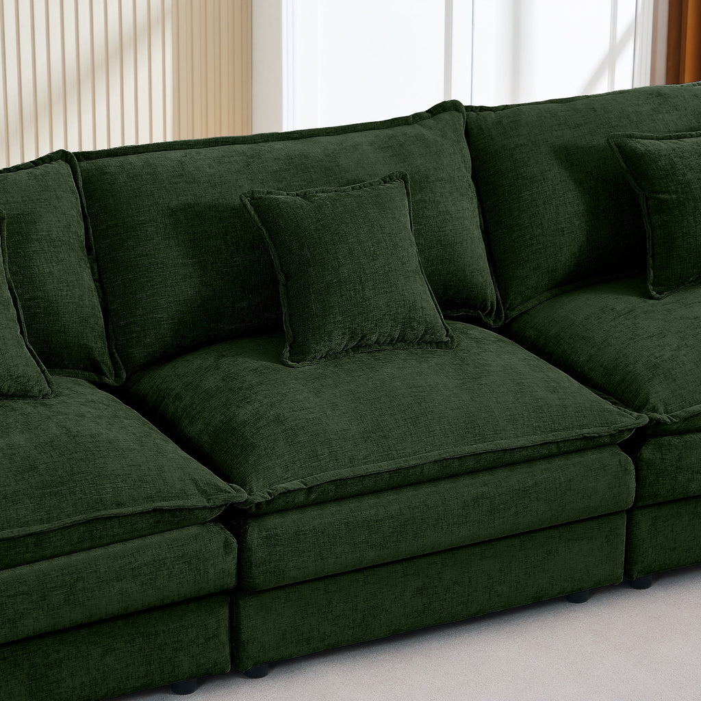 CKEASEAN 102" Chenille Modular Sectional Sofa with Ottoman, 3-Seater L-Shape Cloud Couch with Upholstered & Pillow, Comfy Cloud Sofa for Living Room, Bedroom, Apartment, Office, Easy Assembly