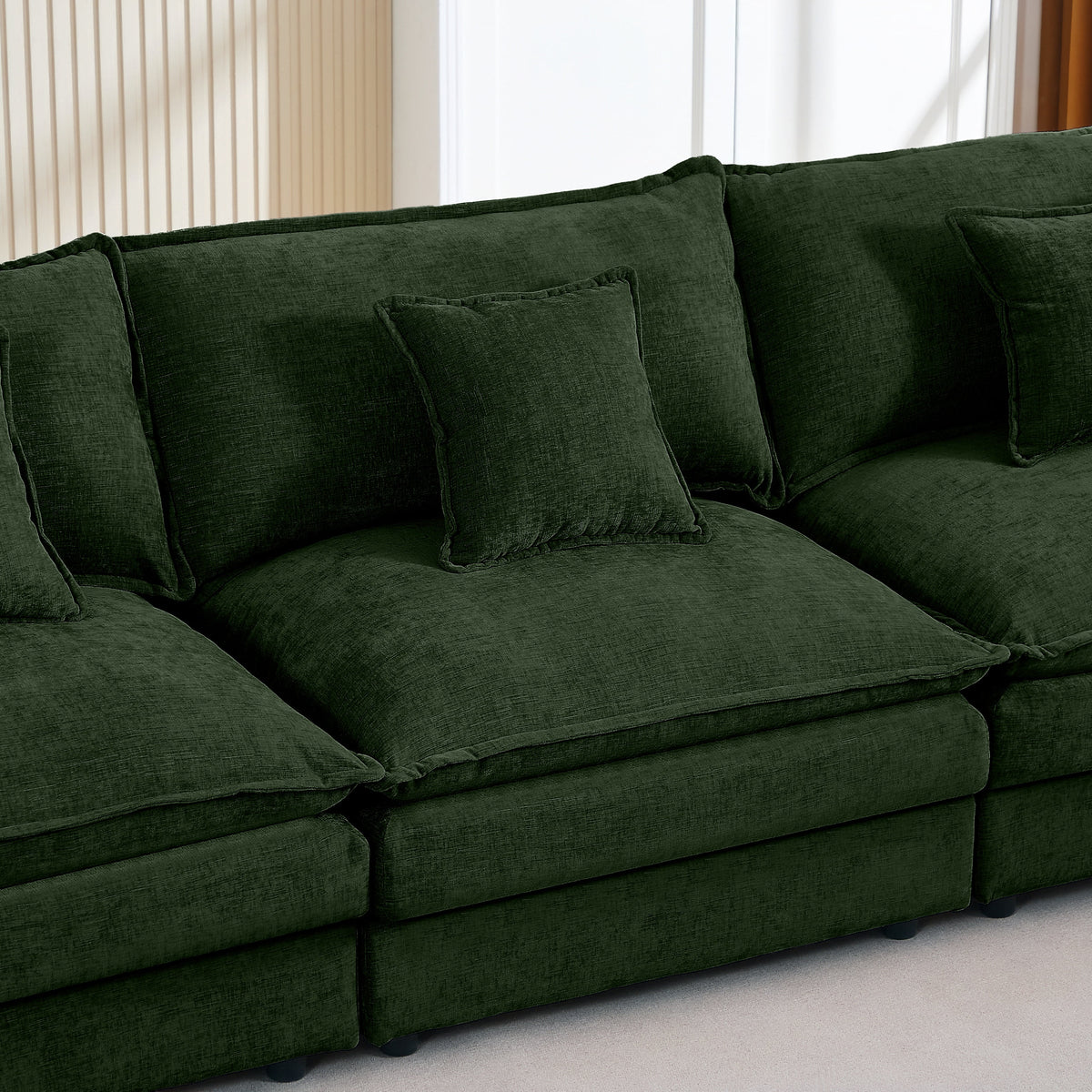 CKEASEAN 102" Chenille Modular Sectional Sofa with Ottoman, 3-Seater L-Shape Cloud Couch with Upholstered & Pillow, Comfy Cloud Sofa for Living Room, Bedroom, Apartment, Office, Easy Assembly