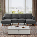 106" Corduroy Sofa for Living Room, U Shaped Couch, Wood Frame, Gray