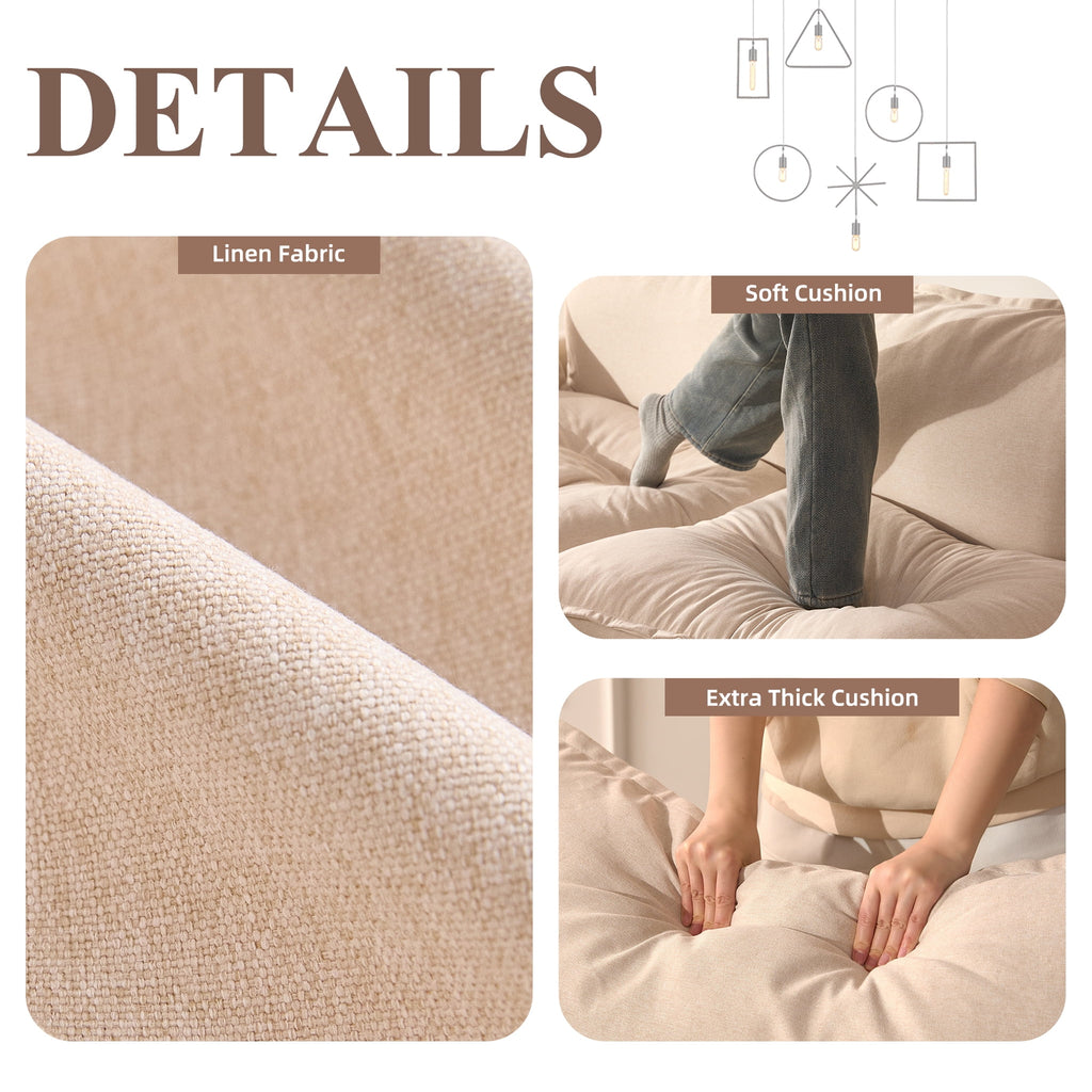 3-Seat Sectional Sofa Couch, Cloud-Style Deep Seating Sleeper Sofa with Included Throw Pillows, Linen Upholstery, Modern Living Room Sofa, Cream White