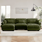 130"Oversized Couch, 3 Seater Modular Sectional Sofa, Olive Green Large U Shaped Sectional Couches for Living Room, Fluffy Couch Set, 3 Seater, Velvet Cloud Couch with Ottoman, Sofas for Living Room