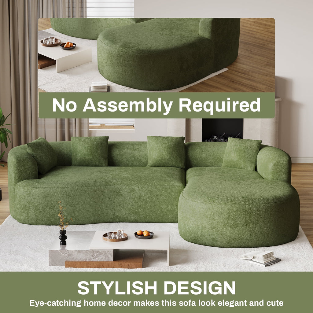 Wiilayok 110" Chenille L Shaped Sectional Sofa,Curved Sofa Couch with Right Chaise,Cloud Compression Deep Seat Sofa Couches for Living Room,No Assembly,Green
