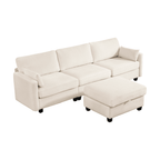 109" Modular L-Shaped Sectional Sofa, Convertible 4-Seat Sleeper Couch with Storage Ottoman, Movable Ottomans, Oversized Deep Seat for Living Room Apartment