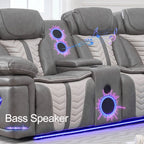Power Reclining L-Shaped Sectional Sofa with LED Lights, Speakers, Cup Holders, Grey Faux Leather
