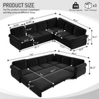  Sectional Sofa Couch, Oversized Chenille Sofa with Pull Out Sofa Bed for Living Room Black