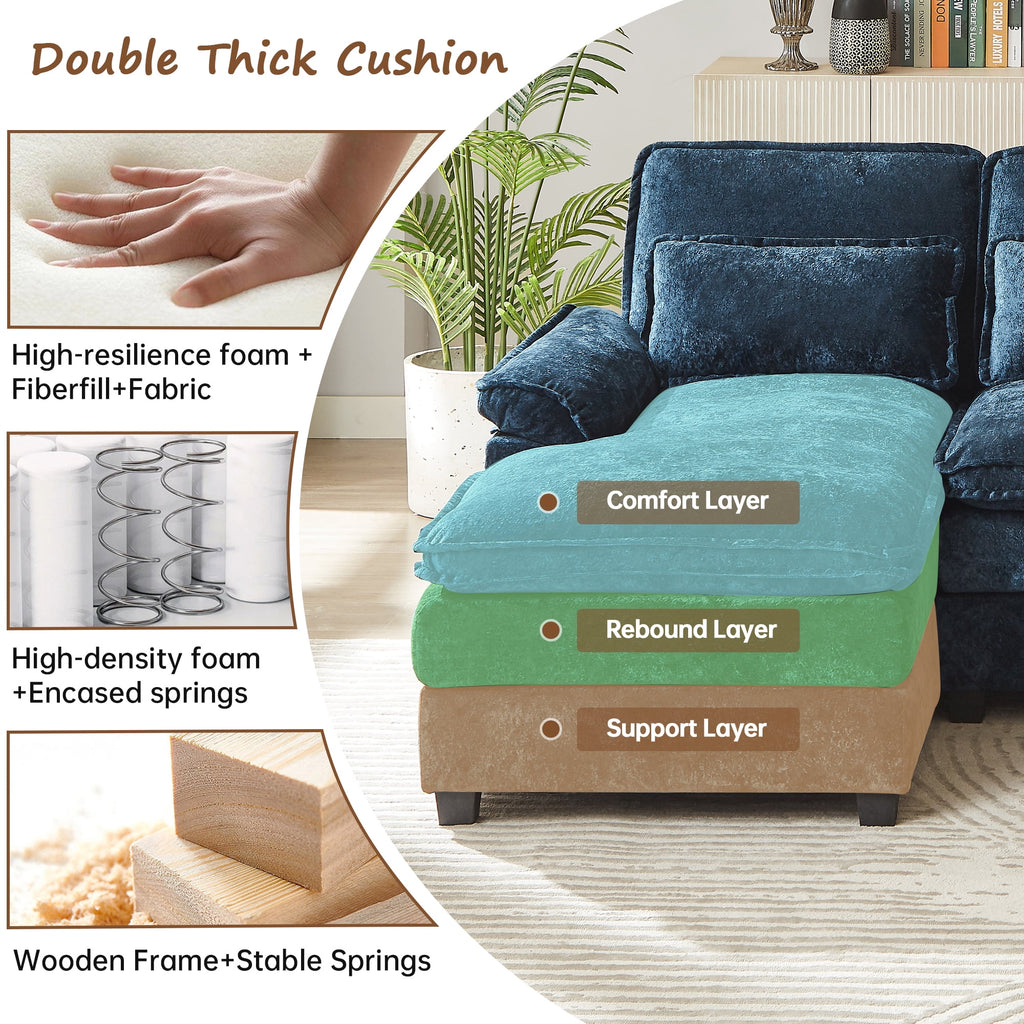  Oversized Sectional Sofa U Shaped Couch 4 Seat with 4 Waist Pillows,Chenille Upholstery Symmetrical Sleeper Sofa Cloud Couch with Double Chaise Lounge for Living Room Apartment Office