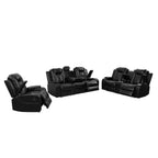  Black 3-Piece Multifunctional Smart Sofa with Console & Cup Holders, Solid Wood Frame, Double-Layer Springs and Air Leather