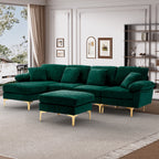 Wiilayok 114" U-Shaped Sectional Sofa,Velvet Modular 4 Seat Sofa Set for Living Room,Convertible L Shaped Sofa Couch Set with Chaise Lounge, Ottoman and Pillows