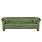 AmoDwell Tufted Velvet Sofa Couch for Living Room, Plush Rolled Arm 3-Seater Sofa Couch with Nailhead Trim and 2 Neck Roll Pillows, Small Apartment Chesterfield Sofa