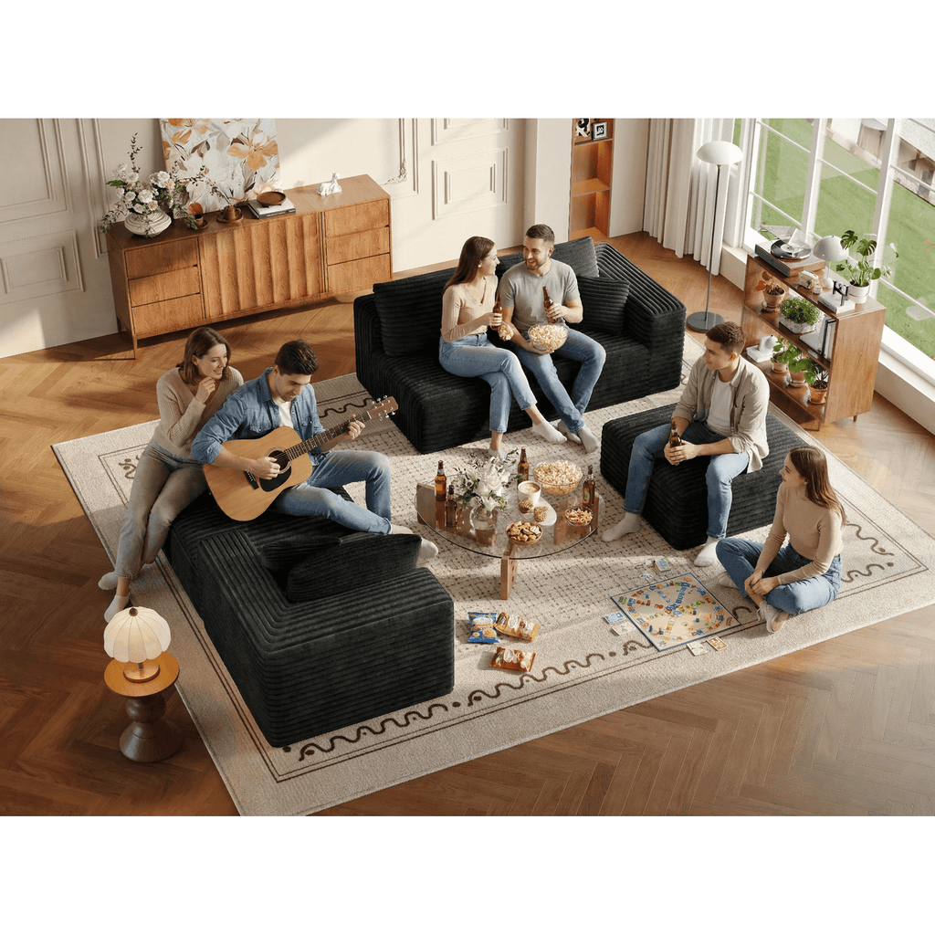 Pionex 108" Sectional Couch with Ottoman, Cloud Modular Boneless Couch, Deep Seat U-Shaped Sofa, Upholstered 3-Seater Sofas for Living Room, No Assembly Required