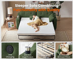 CHIC HOUSE Pull Out Sofa Bed Couch Queen Size with Mattress USB, Convertible Sleeper Sofa Loveseat for Small Spaces RV, Corduroy Pull Out Couch Bed for Living Room with Cup Holders LED Lights, Green
