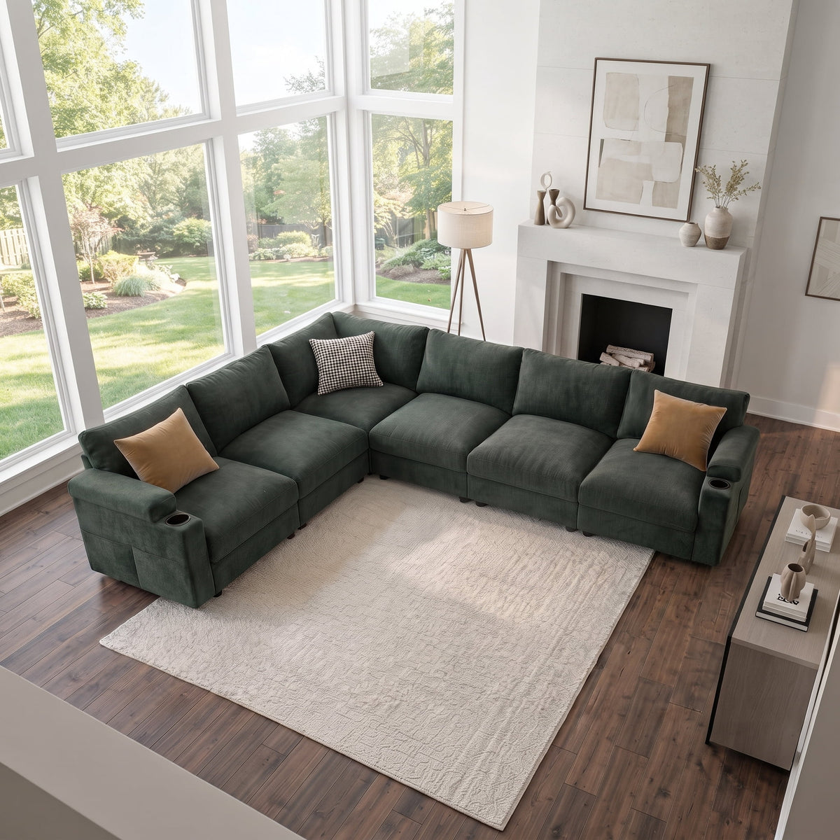Oversized Modular Sectional Sofa,L Shape 6-Seat Cloud Couch,Comfy Chenille Deep Seat Sofa for Living Room, Apartment,Green