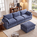  Modular Sectional Sofa, 112.9" L-Shaped Ultra-Comfort Sofa with Storage Ottoman, Modern Chenille Cloud Couch for Living Room & Family Room, Royal Blue