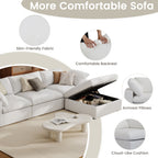 The Magic Home 118" Sofa Couch, Cloud Modular Sectional Sofa with Removable Storage Ottoman, L Shaped Linen Modern Comfy for Living Room, Apartment, Office, DIY Combination, 3 Seater White Couch