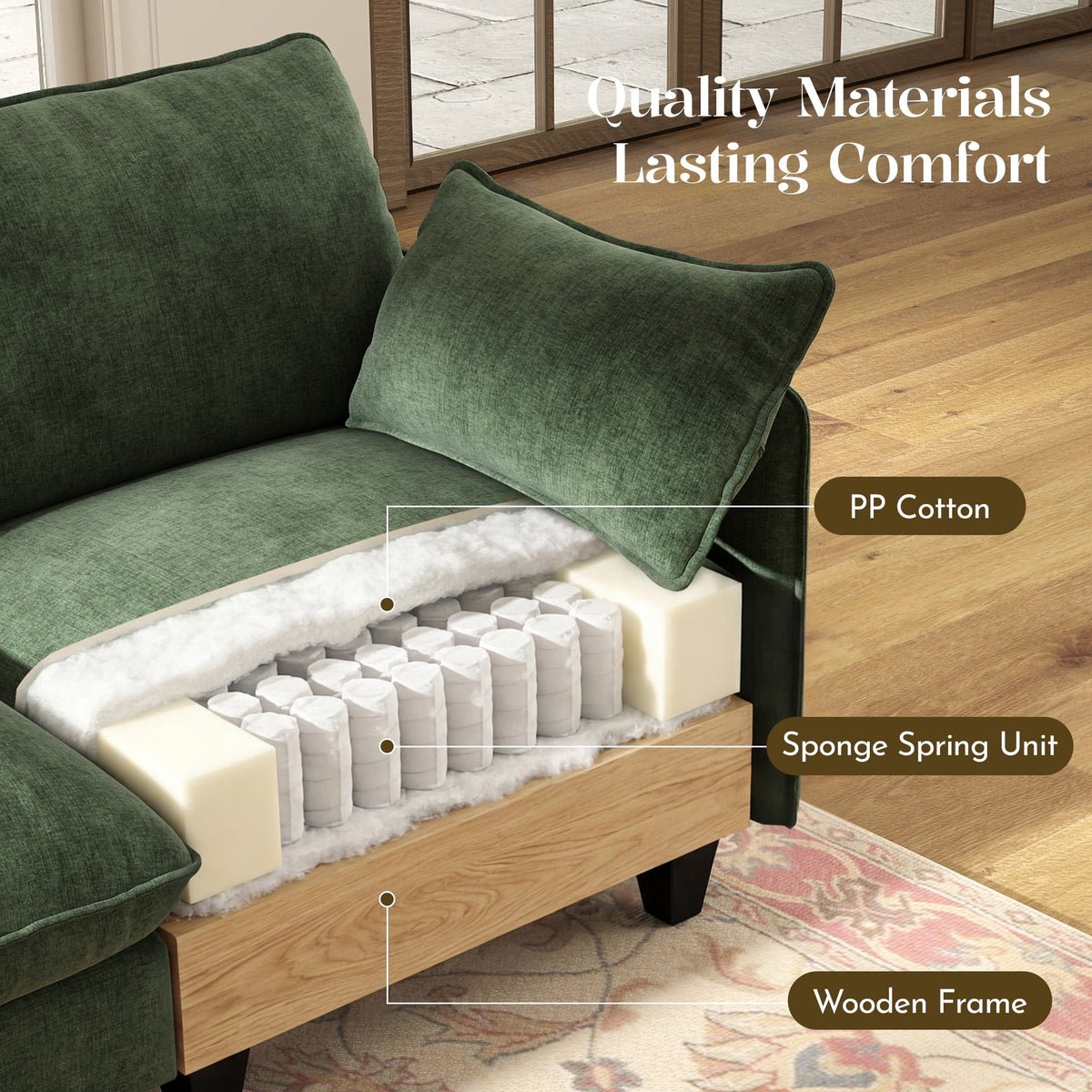  71'' Loveseat Sofa with Movable Ottoman, Cozy Deep Seat Cloud Couch for Living Room,Apartment,Office, 2-Seat,Green