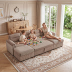  Modular Corduroy Sectional Sofa with Pull Out Sleeper, Convertible U-Shaped Couch, Free Combination Upholstered Sofa Bed for Living Room