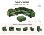 BEDEEP 133.9'' Power Recliner Sofa with Headrest Console, Modular Cloud Sectional Chenille Reclining Couch with Storage Ottoman Chaise, Convertible 6-Seater Sofa Couch for Living Room RV, Green
