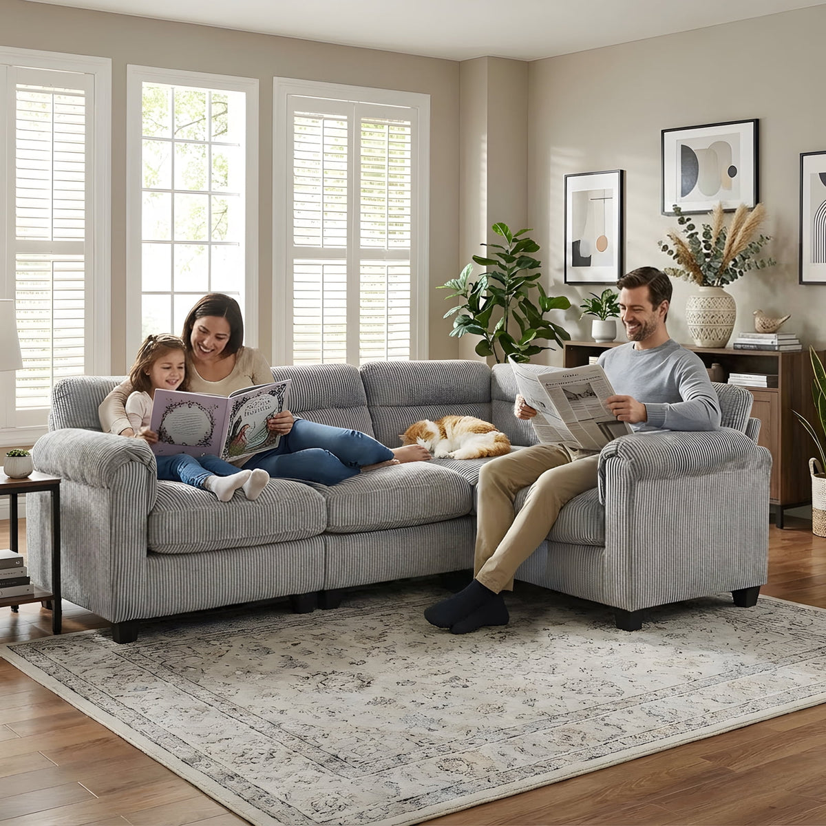  Modular Convertible Sectional Sofa, Modern living room furniture sets L-Shaped Couch Gray