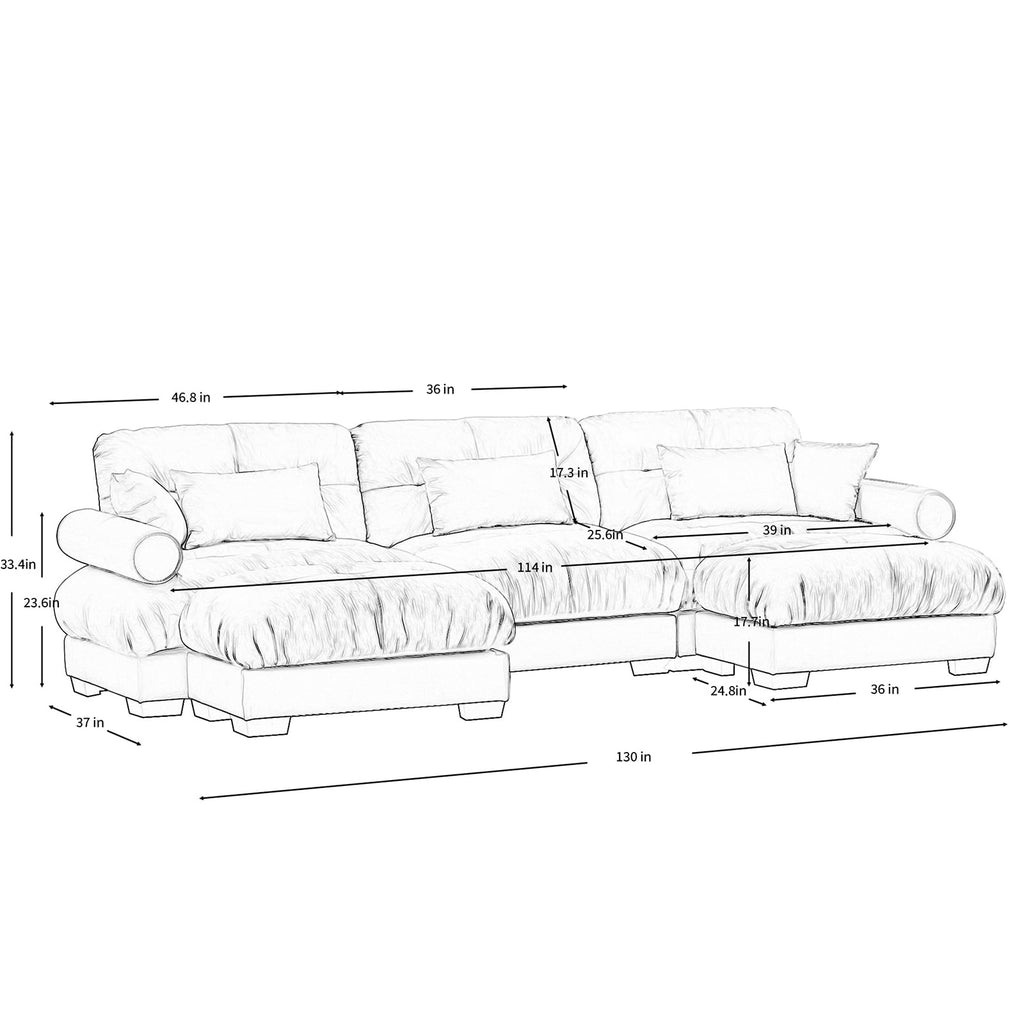 130"Oversized Couch, 3 Seater Modular Sectional Sofa, Olive Green Large U Shaped Sectional Couches for Living Room, Fluffy Couch Set, 3 Seater, Velvet Cloud Couch with Ottoman, Sofas for Living Room