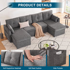 Weture Sectional Sleepe Sofa, 2 in 1 Pullout Couch Bed with Storage Chaise and Side Pocket, DarkGray