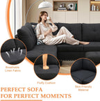  L Shaped Sectional Sofa, 4 Seater Couch with Chaise Lounge, Storage Ottoman, Cup Holders and Pillows, Modern Linen Fabric Couch for Living Room,Charcoal Gray