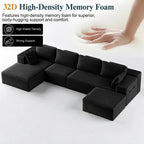 U-Shape Sectional Sofa, 135'' Modular Sectional Couch with Chaise Lounge, Couch Comfy Corduroy Floor Sofa for Living Room, Corduroy Upholstered 4-Seater Sofa with Pillow Back and Square Arms,