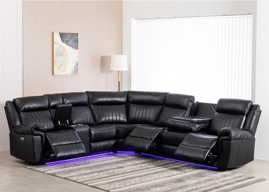 GOOEEN 6-Seater Electric Recliner Sofa Modern Faux Leather Living Room Set Black