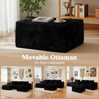  108" Boneless Couch L Shape Cloud Modular Sectional Couch with Chaise & Ottoman, Comfy Corduroy Sofa for Living Room, Apartment, Black