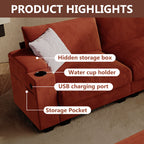 ZX Design 107.1" L-Shaped Modular Sectional Sofa, 6-Seater Deep Seat Couch with Storage Ottoman, Console, USB Type-C & Cup Holders for Living Room