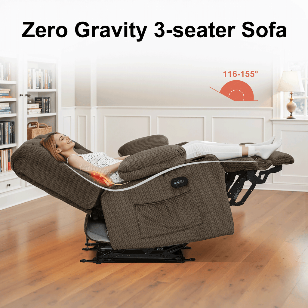 MCombo 3 Seater Zero Gravity Power Reclining Sofa for Living Room, Fabric, Dark Brown