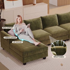 ZX Design 147.2" Sectional Cloud Couch L-Shaped Modular Chenille Sofa, 7-Seater Deep Seat Chaise with Storage Ottoman & USB Ports for Living Room