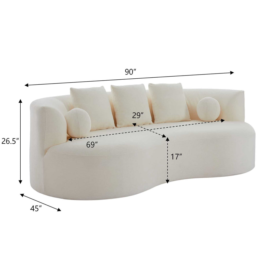 Christopher Knight Home 90" Curved Boucle Sofa with Pillows, Modern 3-Seat Upholstered Couch, White
