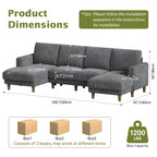 106" Corduroy Sofa for Living Room, U Shaped Couch, Wood Frame, Gray