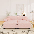 Muumblus Comfy Modular Sectional Sofa with 2 Ottoman, Deep Seat 80.5" Modern Oversized Corduroy Cloud Couch, Fluffy Deep Seat Chaise Lounge Sleeper Sofa for Living Room Apartment, Pink