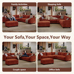 ZX Design 107.1" L-Shaped Modular Sectional Sofa, 6-Seater Deep Seat Couch with Storage Ottoman, Console, USB Type-C & Cup Holders for Living Room