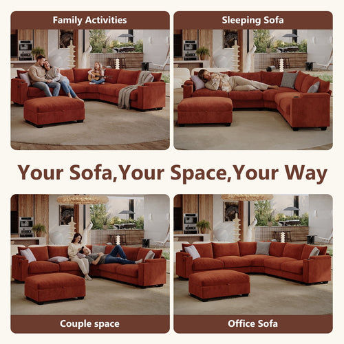 ZX Design 107.1" L-Shaped Modular Sectional Sofa, 6-Seater Deep Seat Couch with Storage Ottoman, Console, USB Type-C & Cup Holders for Living Room
