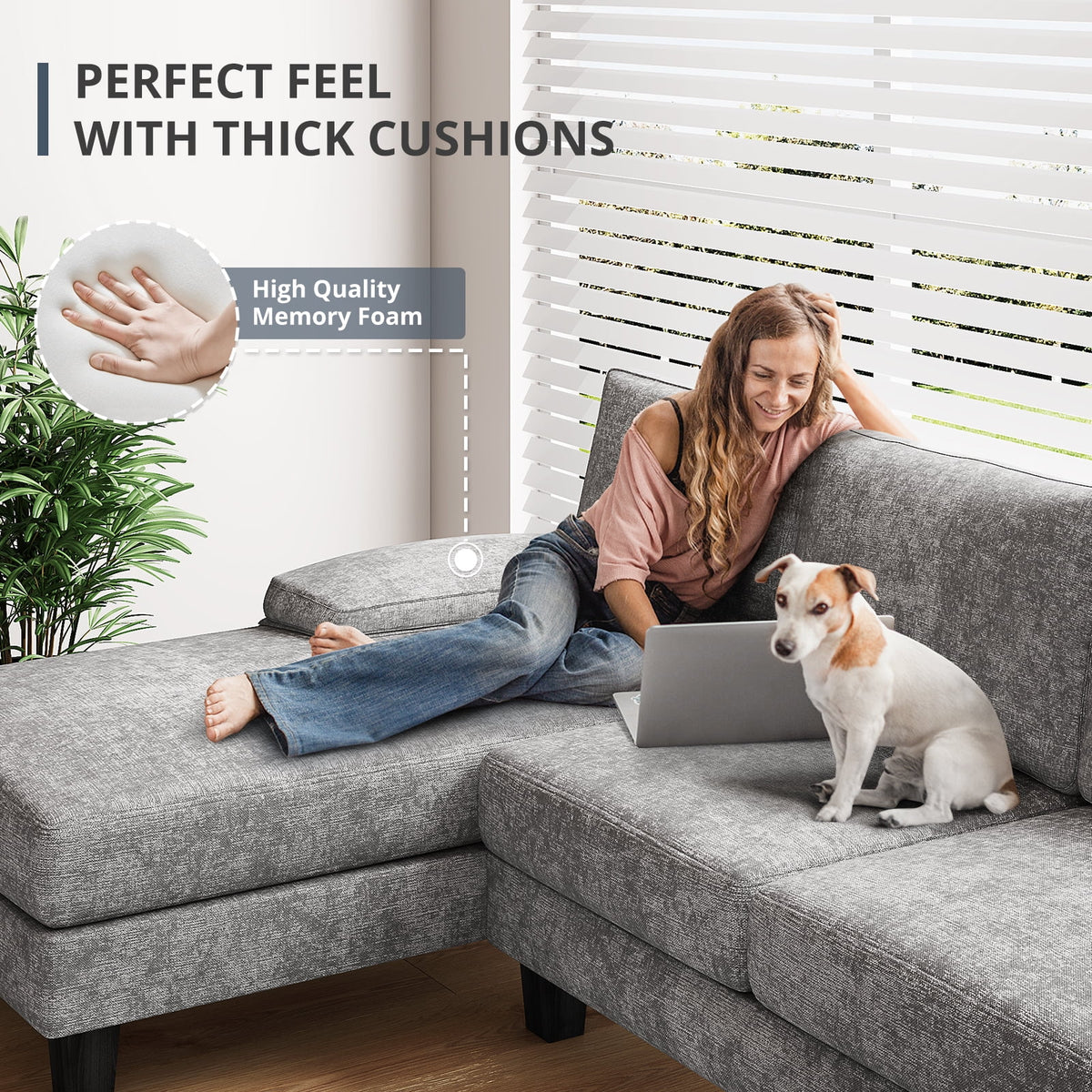  Chenille U Shaped Sectional Sofa, Gray