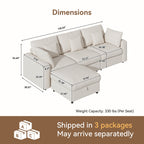  110" Large Modular Sectional Cloud Sofa with Removable Storage Ottoman, Extra Deep Seat Couch, Living Room Furniture, Chenille Beige