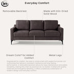 Serta Hemsworth Mid-Century Modern Style Sofa, Charcoal Faux Suede