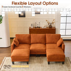  U-Shaped Sofa with 2 Removeable Ottoman Footrests, Flannel Deep Seating Couch for 3, Converts to Sleeper for Bedroom Living Room Furniture Orange