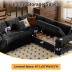 85" Modular Sectional Sleeper Sofa with Pull Out Bed, 5 Seat Chenille L Shaped Couch with USB Ports|Cup Holders|Side Table|Storage Loveseat, Tool Free Assembly,Black