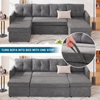 Weture Sectional Sleepe Sofa, 2 in 1 Pullout Couch Bed with Storage Chaise and Side Pocket, DarkGray
