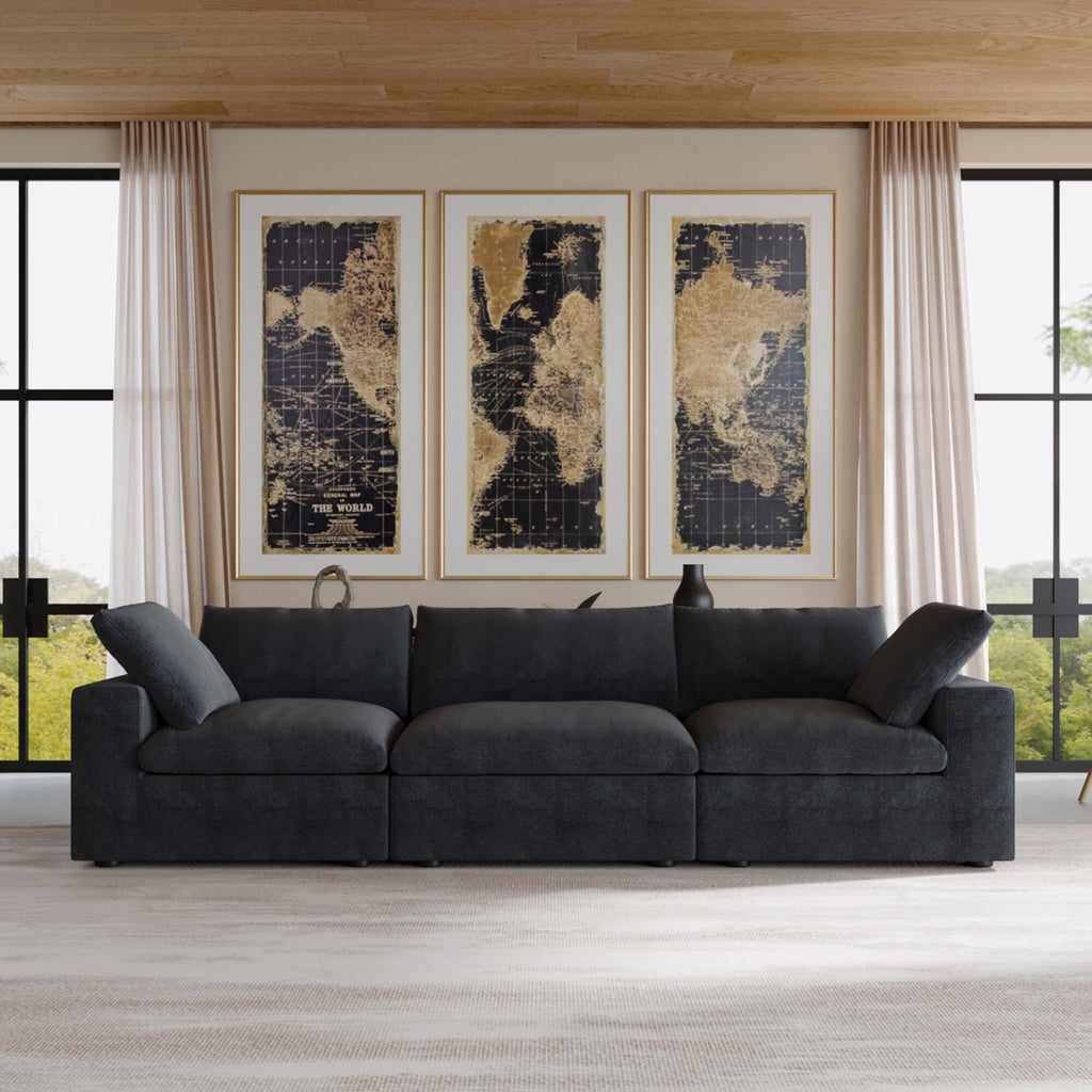 Sdorens Free Convertible Sectional Sofa Modular Couch,Modern Linen Fabric Sofa for Living Room,Apartment and Small Space,3-Seat Sofa,Black