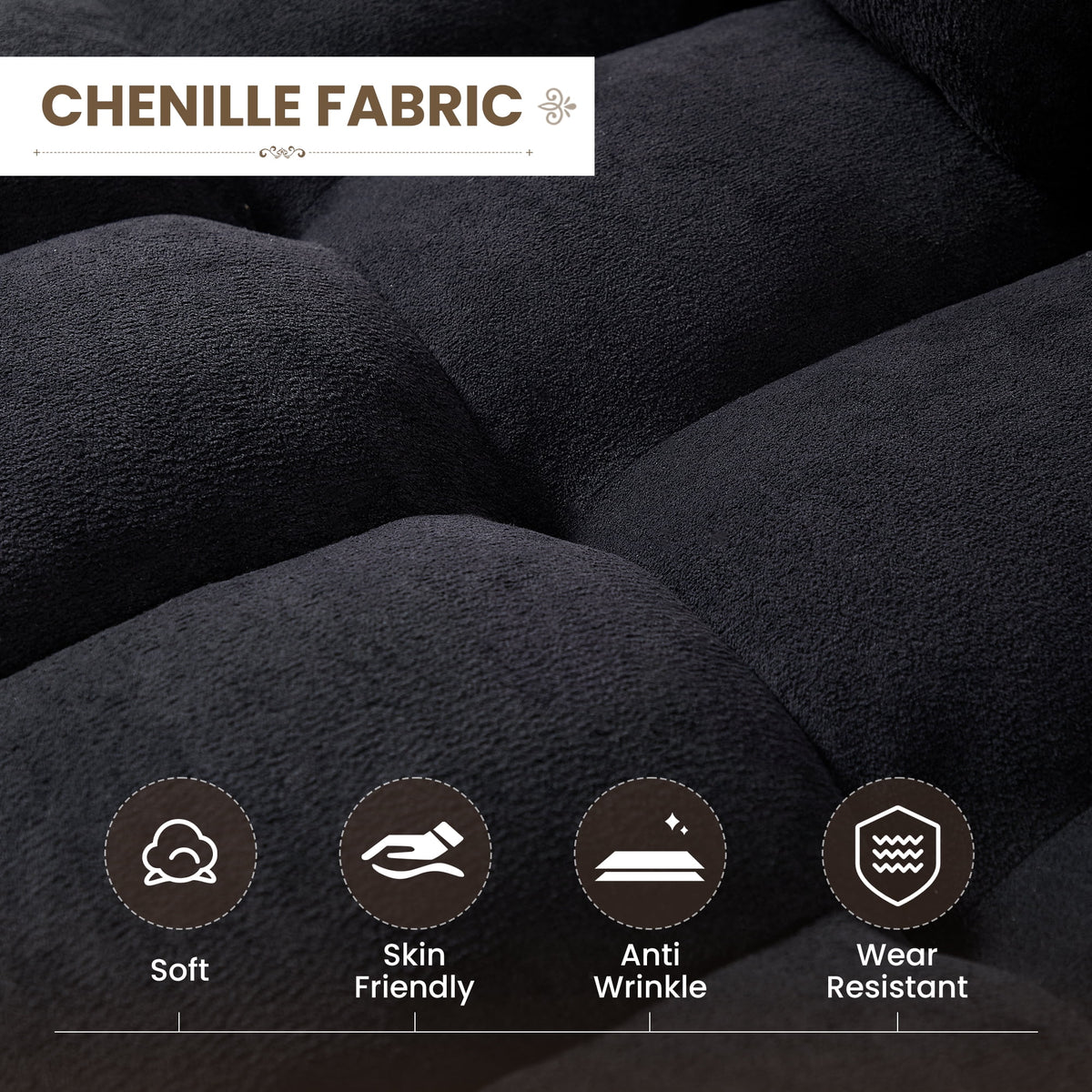 Muumblus Convertible Sofa Bed, Sectional Sleeper Sofa with Storage Chaise, L-Shaped Couch for Living Room, Black Chenille