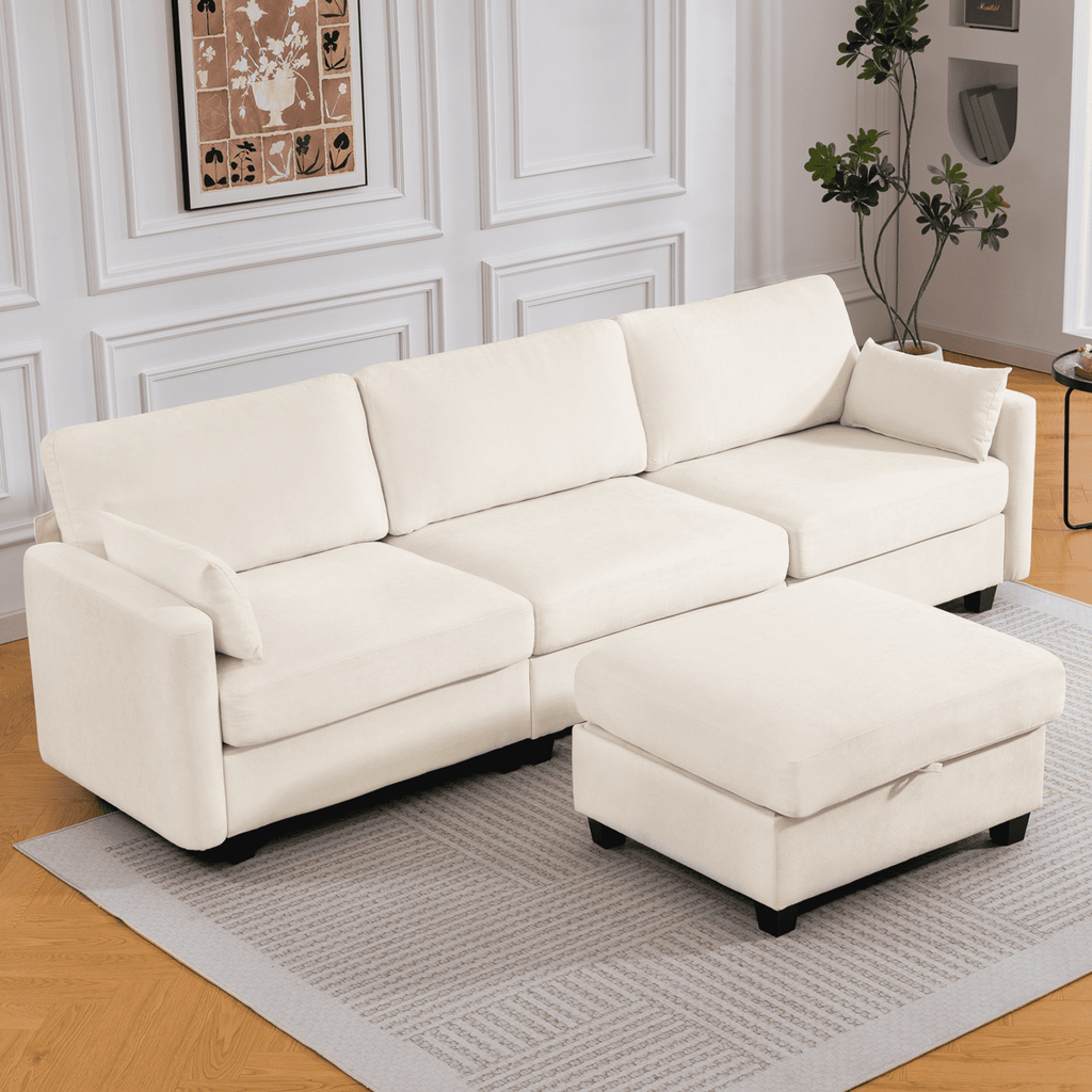 109" Modular L-Shaped Sectional Sofa, Convertible 4-Seat Sleeper Couch with Storage Ottoman, Movable Ottomans, Oversized Deep Seat for Living Room Apartment